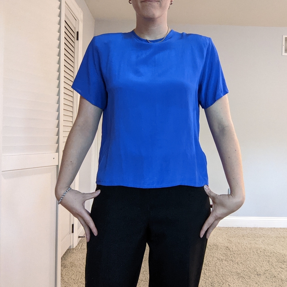 Clio 100% silk blouse M blue